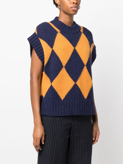 La Doublej Argyle Gilet In Blue
