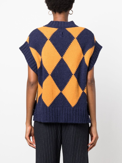 La Doublej Argyle Gilet In Blue