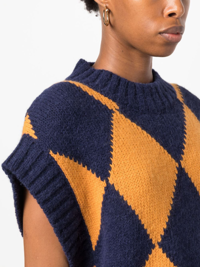 Shop La Doublej Argyle Intarsia-knit Vest In Blue