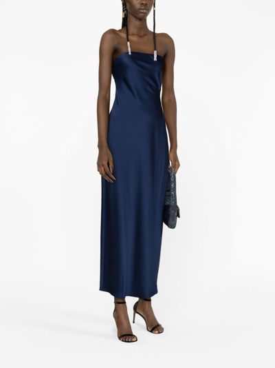 Shop Reformation Nevaeh Strapless Satin Midi Dress In Blue