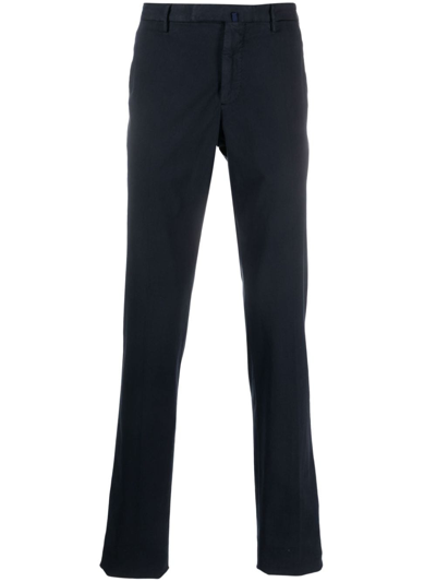 Shop Incotex Pressed-crease Slim-cut Trousers In Blue