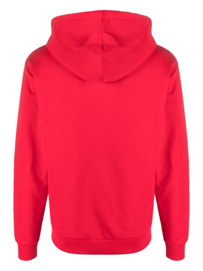 Shop Moschino Leo Teddy Long-sleeve Hoodie In Red