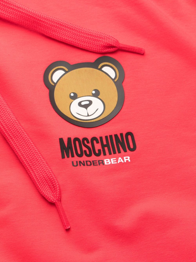 Shop Moschino Leo Teddy Long-sleeve Hoodie In Red