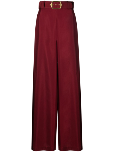 Shop Zimmermann Belted Silk Wide-leg Trousers In Red
