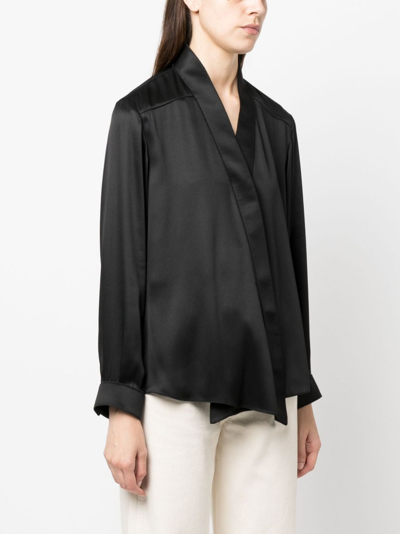 Shop Giorgio Armani V-neck Silk-satin Blouse In Black