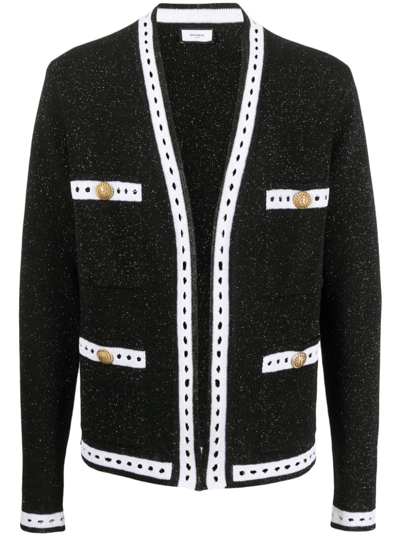 Shop Balmain Button-detail Wool Cardigan In Black