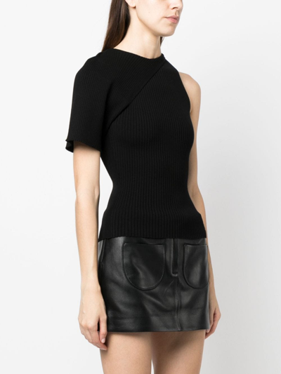 Shop Courrèges Asymmetric Ribbed-knit Top In Black