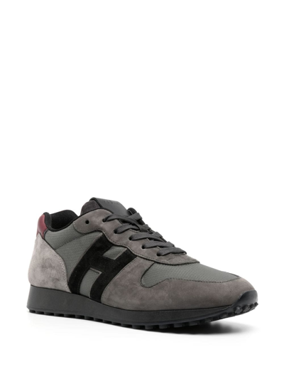 Shop Hogan H429 Panelled Suede Sneakers In Grey