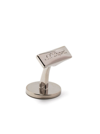 St Dupont Engraved-logo Oval Cufflinks In Silver