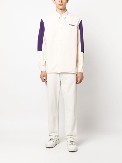 Oamc Logo-patch Cotton Shirt In Neutrals