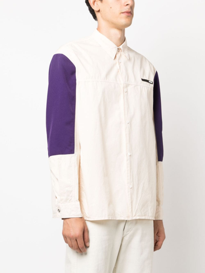 Oamc Logo-patch Cotton Shirt In Neutrals