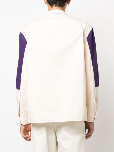 Oamc Logo-patch Cotton Shirt In Neutrals