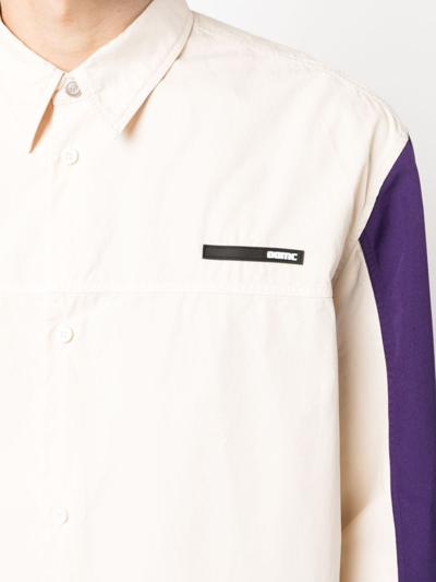 Oamc Logo-patch Cotton Shirt In Neutrals
