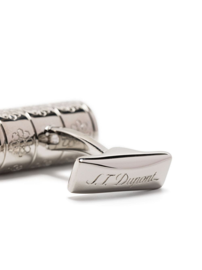 Shop St Dupont Logo-engraved Lacquered Cufflinks In Silver