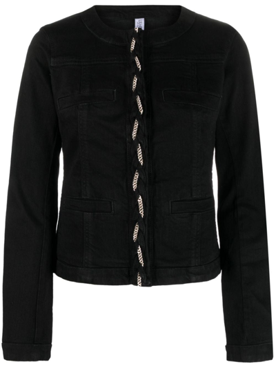 Shop Liu •jo Chain-link Detail Denim Jacket In Black