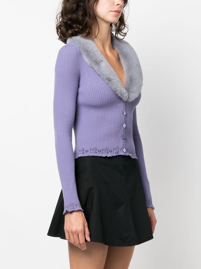 Shop Blumarine Faux Fur-collar Cardigan In Purple