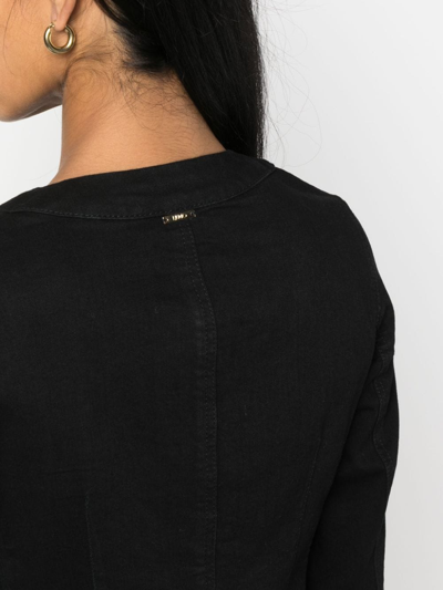 Shop Liu •jo Chain-link Detail Denim Jacket In Black