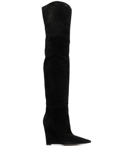 Shop Alevì 110mm Thigh-high Suede Boots In Black