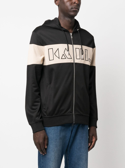 Shop Karl Lagerfeld Logo-print Zipped Hoodie In Black