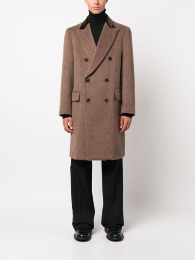Shop Fursac Double-breasted Brushed Coat In Brown