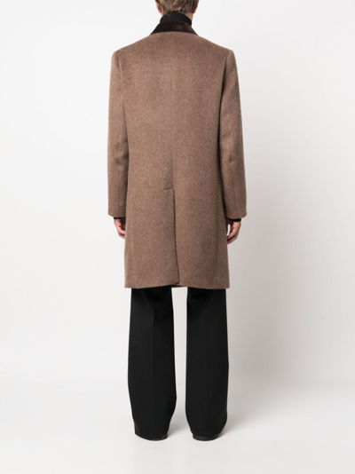Shop Fursac Double-breasted Brushed Coat In Brown