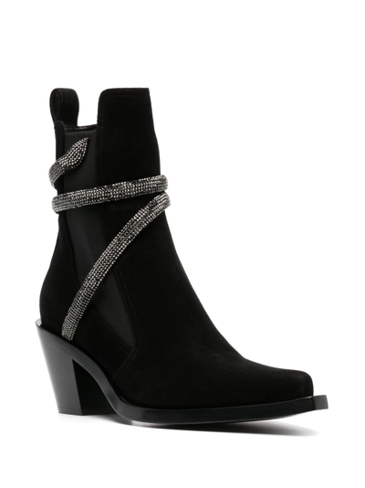 Shop René Caovilla Rene 95mm Suede Ankle Boots In Black