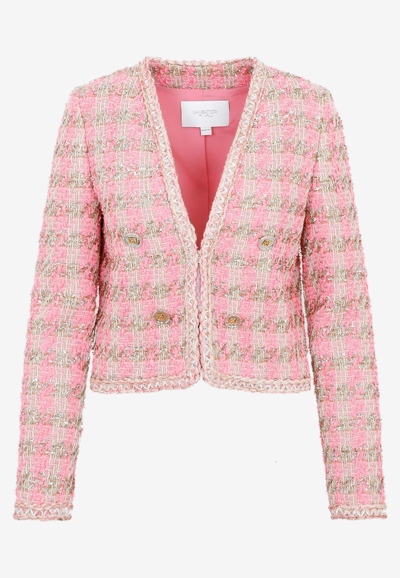 Shop Giambattista Valli Cropped Tweed Jacket In Pink