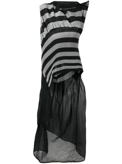 Shop Issey Miyake Black Cassini Asymmetric Striped Dress