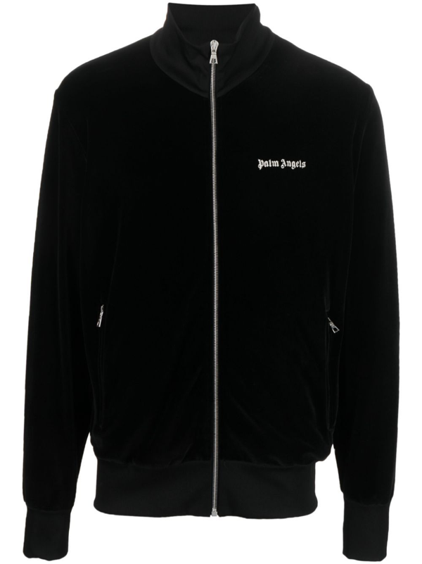 Palm Angels logo-embroidered velvet jacket - Black