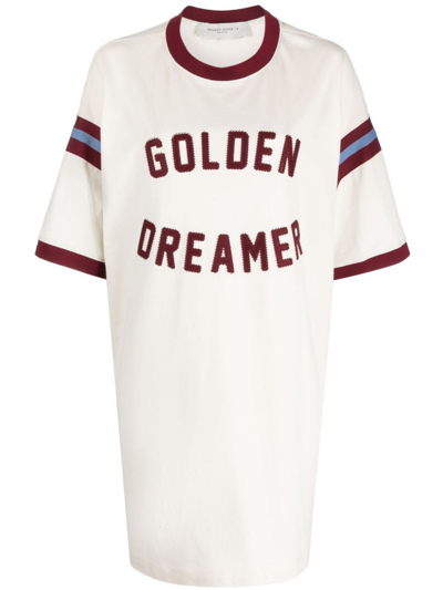 Shop Golden Goose White Slogan-appliqué T-shirt Dress
