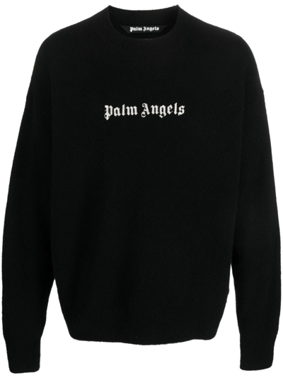 Shop Palm Angels Logo-embroidered Wool-blend Sweater - Men's - Cashmere/polyamide/merino/elastanepolyester In Black