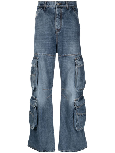 Shop Diesel Blue Flared-leg Cargo Jeans