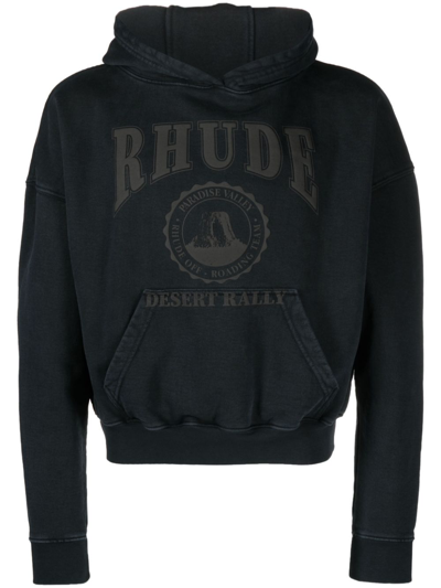 Shop Rhude Black Desert Valley-print Cotton Hoodie In 0372 - Black