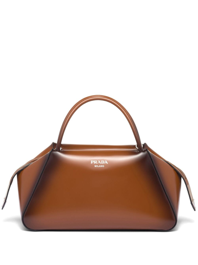 Shop Prada Medium Brushed Leather  Supernova Handbag In Brown
