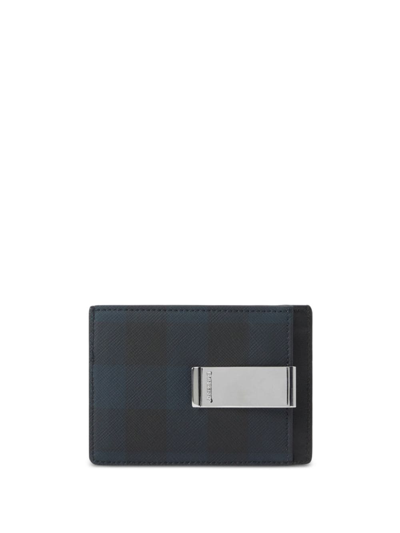 Shop Burberry Check-pattern Clip Card Holder In Blue
