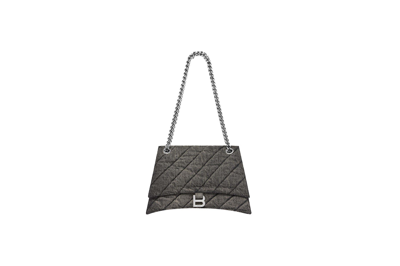 Pre-owned Balenciaga Crush Medium Chain Bag In Quilted Denim Black