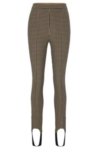 Shop Hugo Boss Slim-fit Checked Trousers With Stirrup Hems In Beige