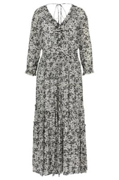 Shop Hugo Boss Maxi Dress With Seasonal Print And V-neckline In Patterned