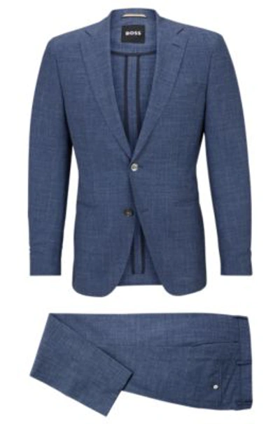 Shop Hugo Boss Slim-fit Suit In Wool, Tussah Silk And Linen In Blue