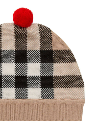 Shop Burberry Check-pattern Knitted Beanie In Neutrals