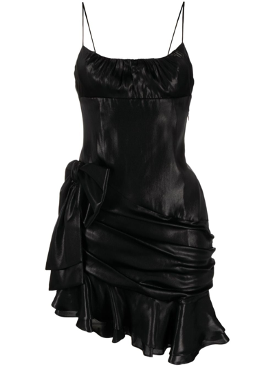 Shop Alessandra Rich Bow-embellished Laminated-satin Dress In Black