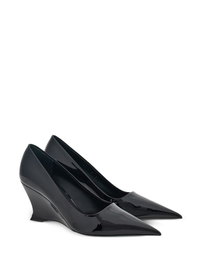 Shop Ferragamo 70mm Wedge-heel Leather Pumps In Black