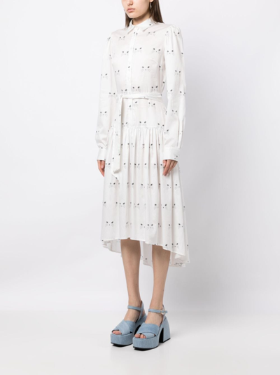 Shop Macgraw Typical Cat-print Cotton Shirt Dress In White