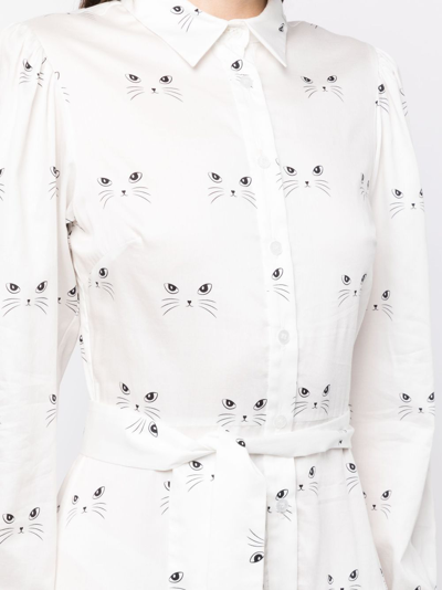 Shop Macgraw Typical Cat-print Cotton Shirt Dress In White