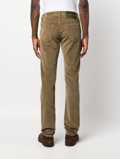 Shop Jacob Cohen Low-rise Slim-fit Corduroy Trousers In Brown