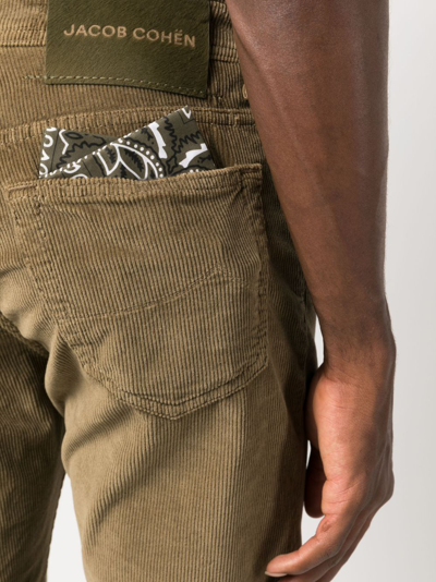 Shop Jacob Cohen Low-rise Slim-fit Corduroy Trousers In Brown