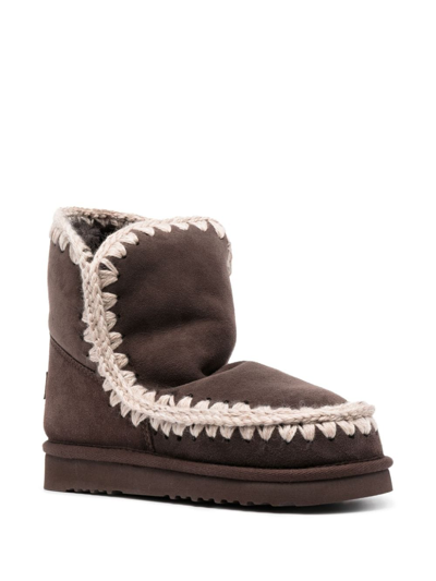 Mou Chunky Slip-on Leather Boots In Brown