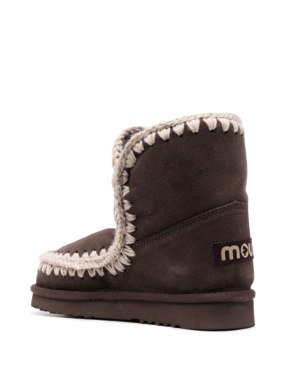 Mou Chunky Slip-on Leather Boots In Brown