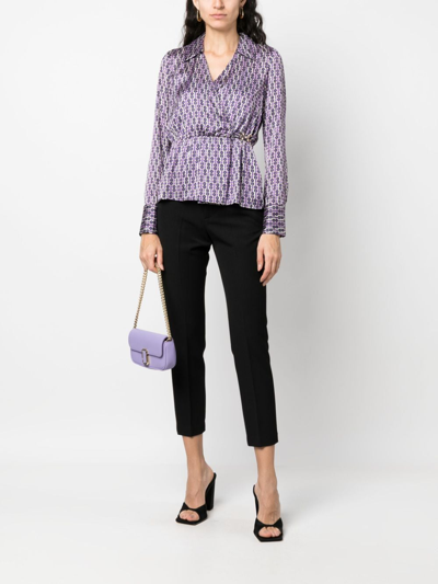 Liu •jo Geometric-pattern Satin Blouse In Purple