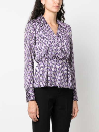 Liu •jo Geometric-pattern Satin Blouse In Purple